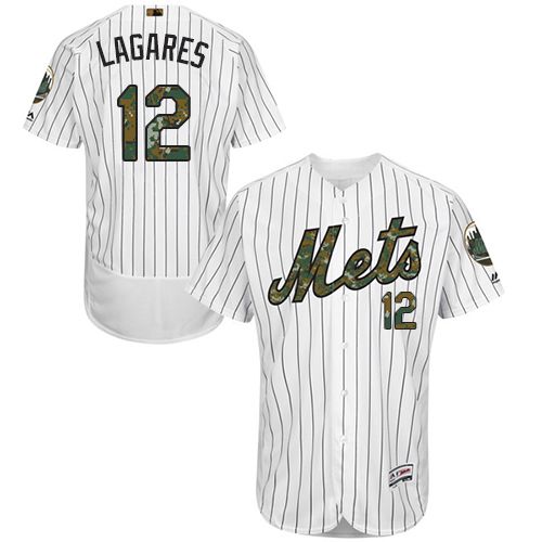 Mets #12 Juan Lagares White(Blue Strip) Flexbase Authentic Collection Memorial Day Stitched MLB Jersey - Click Image to Close